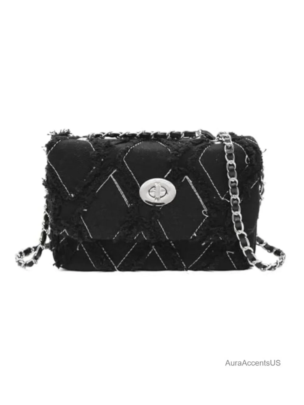 Denim Shoulder Bag Tassel Clutch Crossbody Handbag with Chain Strap